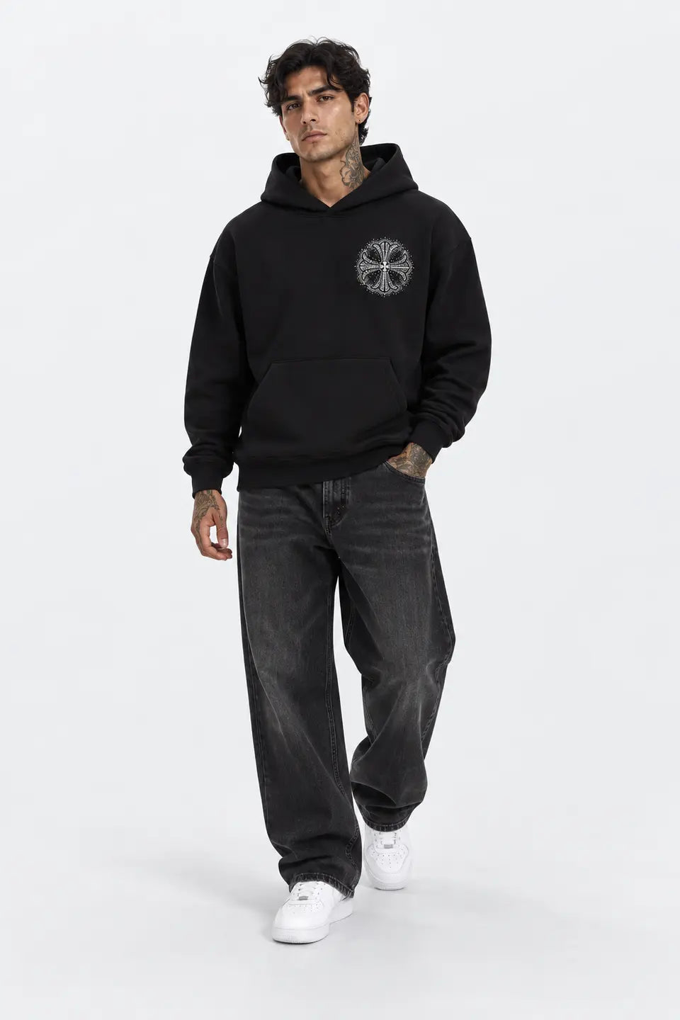Sudadera cruz pedrerias