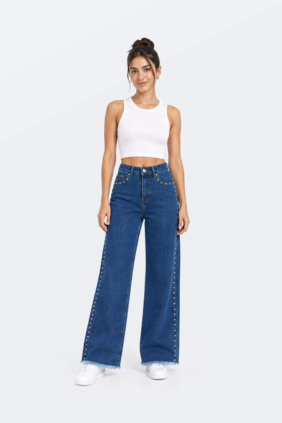 Vaquero elástico wide leg tiro alto