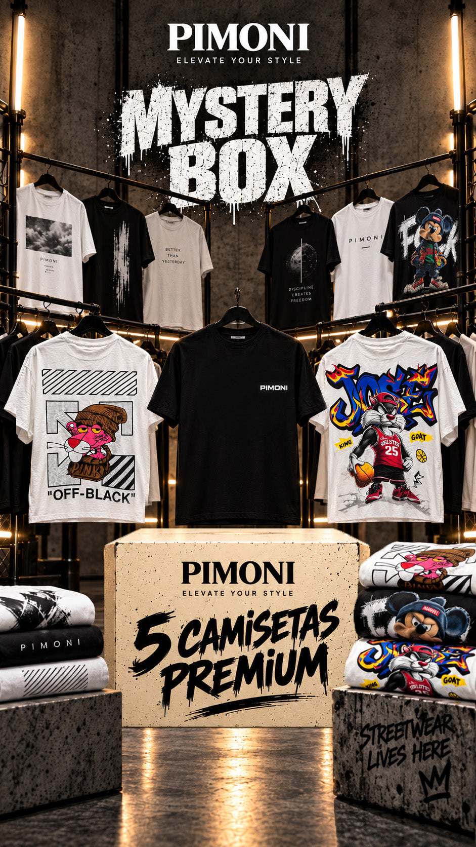 PIMONI MYSTERY BOX - 5 Camisetas
